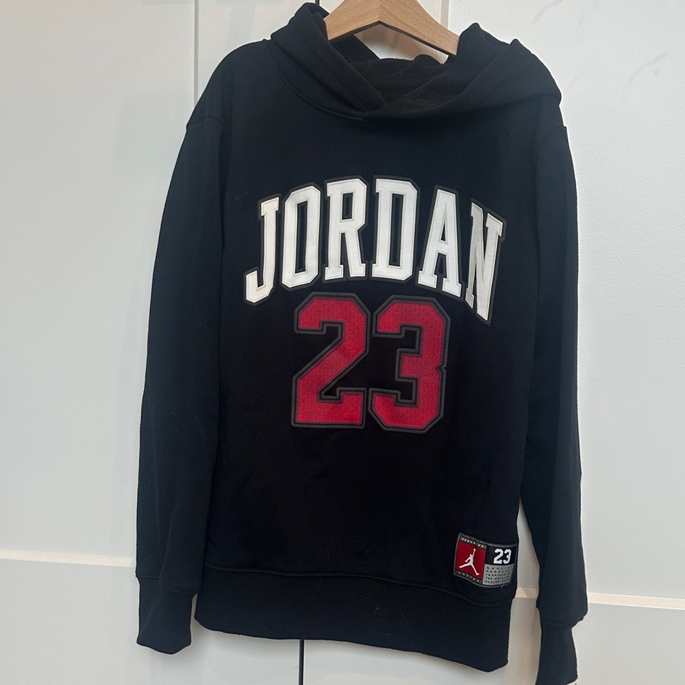 Kids Jordan Black Hoodie with Red and White
